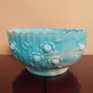Vintage Fenton Blue Slag Glass Bowl